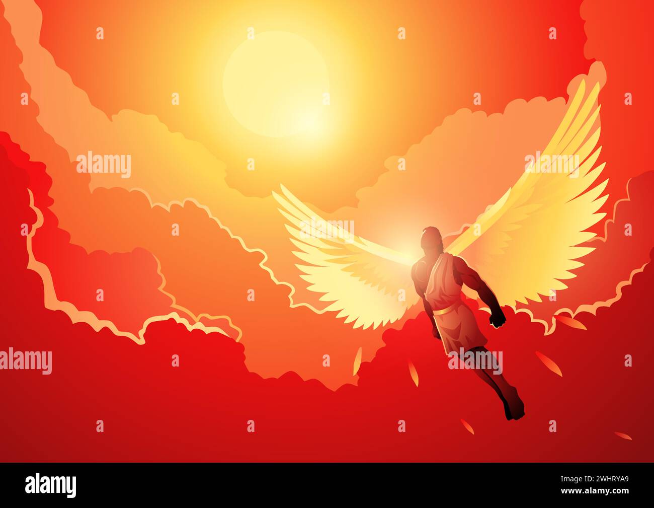 Mythologie grecque illustration vectorielle série, Icare, il avait le désir de voler aussi près du soleil que possible pour atteindre le ciel Illustration de Vecteur
