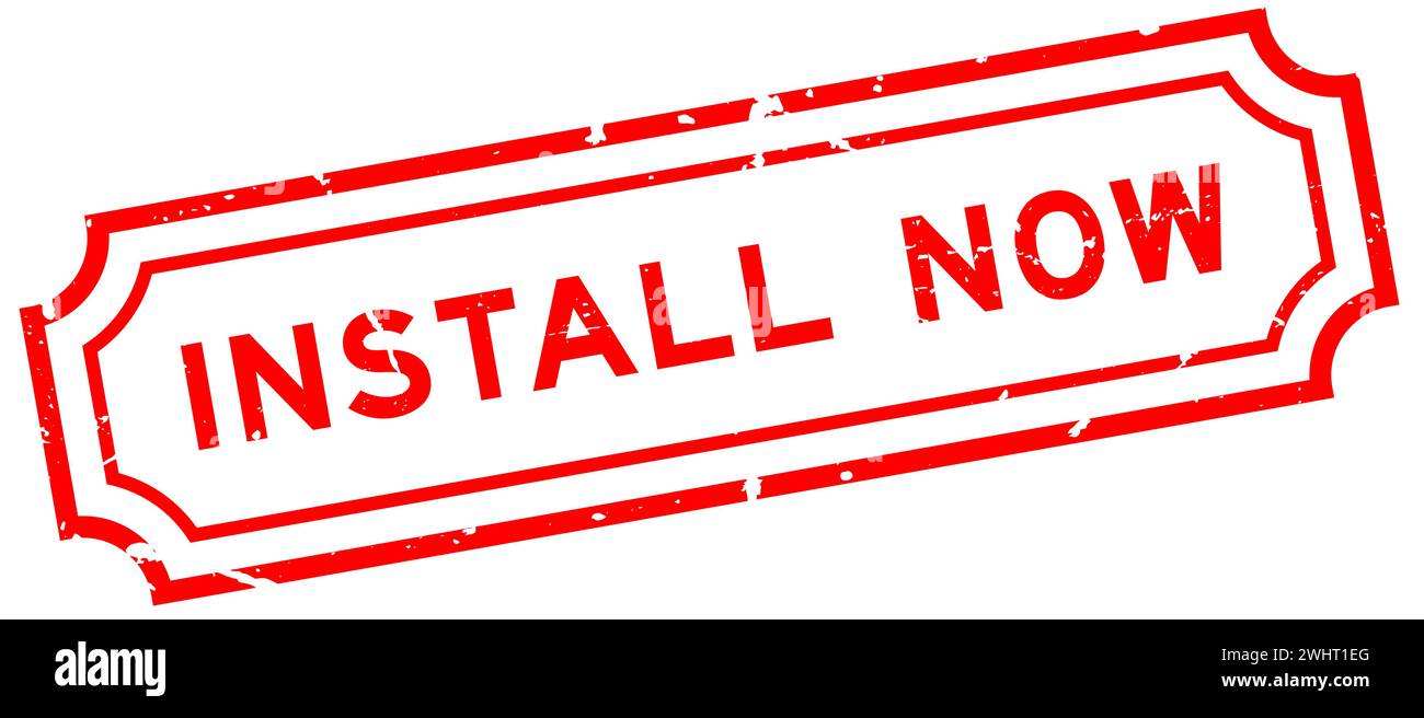 Grunge rouge installez maintenant le mot carré tampon en caoutchouc sur fond blanc Illustration de Vecteur