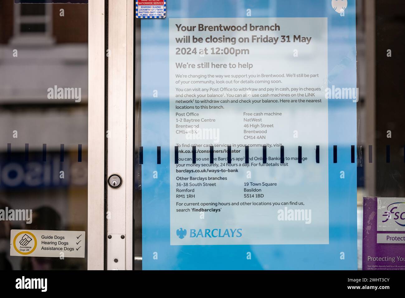 Fermeture d'une succursale bancaire : la succursale Barclays à Brentwood Essex devrait fermer ses portes le 31 mai 2024 Banque D'Images