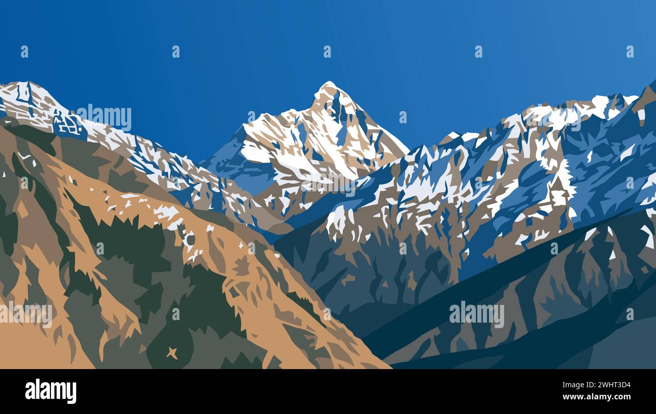 Illustration du vecteur du mont Nanda Devi, l'un des meilleurs monts de l'Himalaya indien, vu de Joshimath Auli, Uttarakhand, Inde, Himalaya indien mounta Illustration de Vecteur