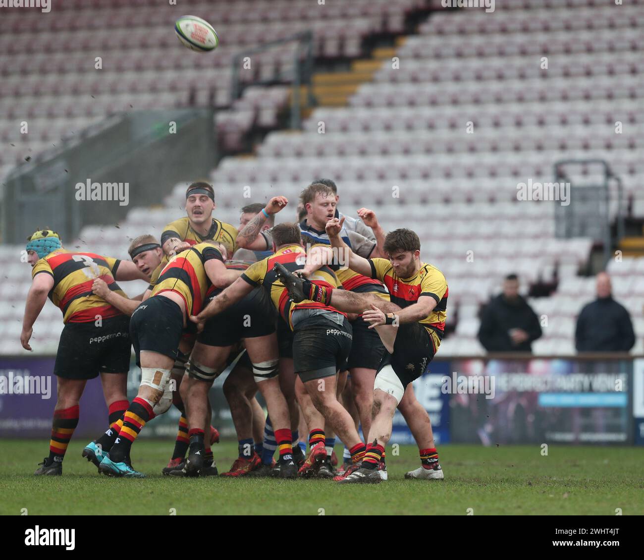 Darlington, Royaume-Uni. 10 février 2024. Matt Marsh de Richmond se dégage d'une panne lors du match de division nationale 1 entre Darlington Mowden Park et Richmond au Darlington Arena, Darlington le samedi 10 février 2024. (Photo : Mark Fletcher | mi News) crédit : MI News & Sport /Alamy Live News Banque D'Images