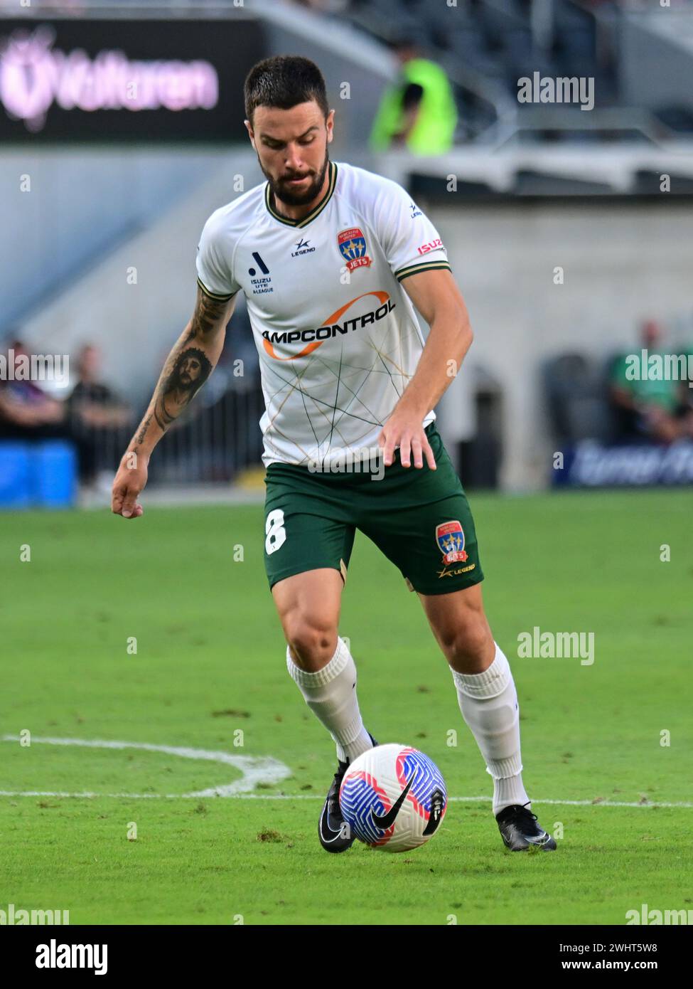 Parramatta, Australie. 11 février 2024. Apostolos Vasilios Stamatelopoulos de l'équipe des jets de Newcastle vu en action lors du match De la ronde 16 de A-League 2023/24 entre le Western Sydney Wanderers FC et les jets de Newcastle au CommBank Stadium. Score final ; Western Sydney Wanderers 3:3 Newcastle jets. Crédit : SOPA images Limited/Alamy Live News Banque D'Images