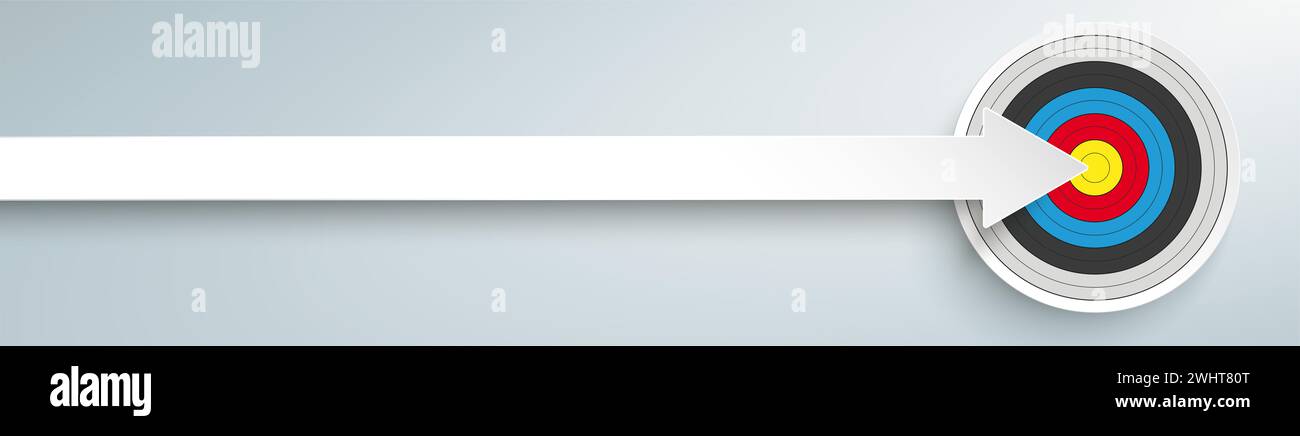 Flèche blanche avec la cible classique sur le fond gris. Fichier vectoriel EPS 10. Banque D'Images