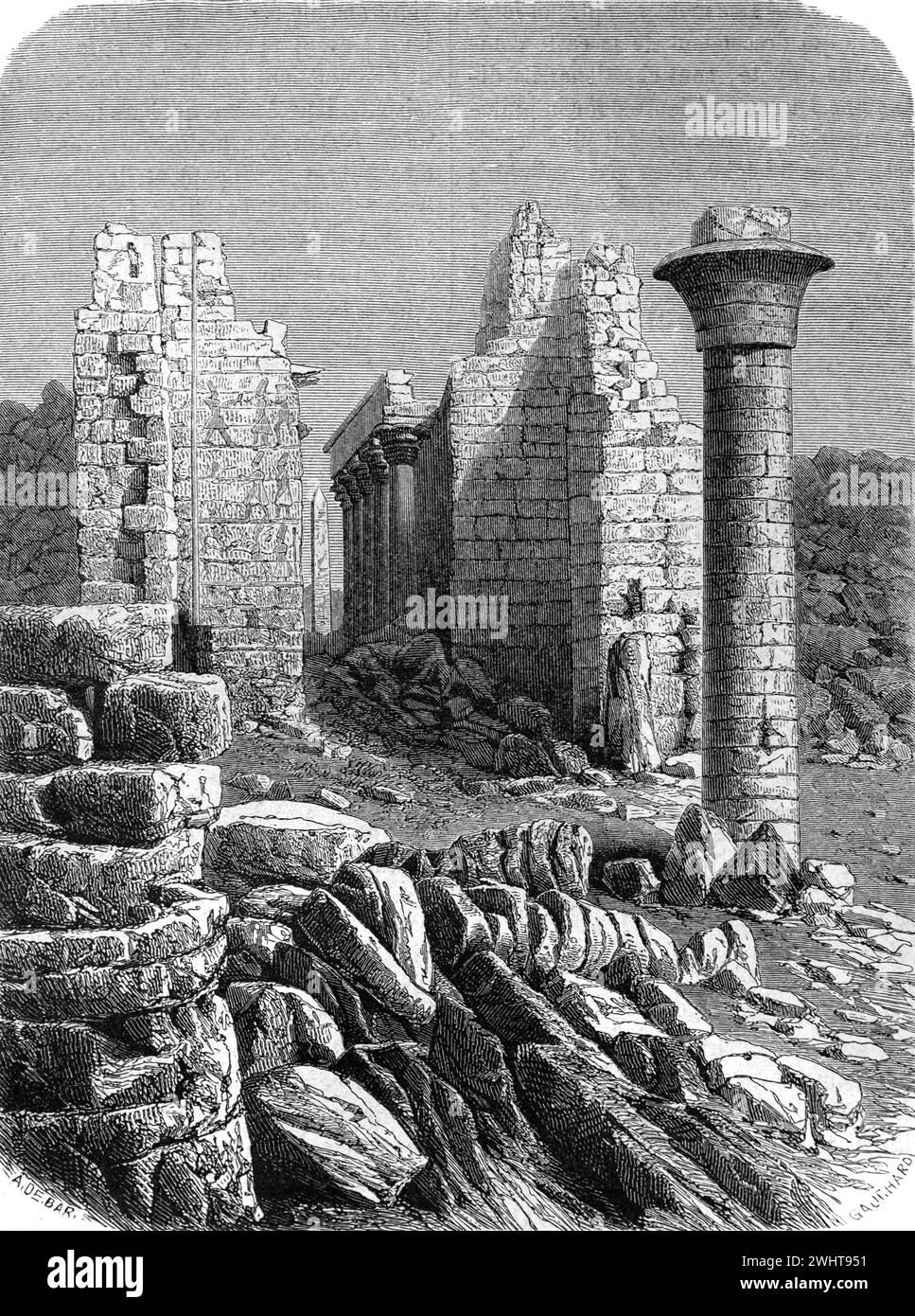 Ruines d'El-Karnak Luxur Egypte. Gravure vintage ou historique ou illustration 1863 Banque D'Images