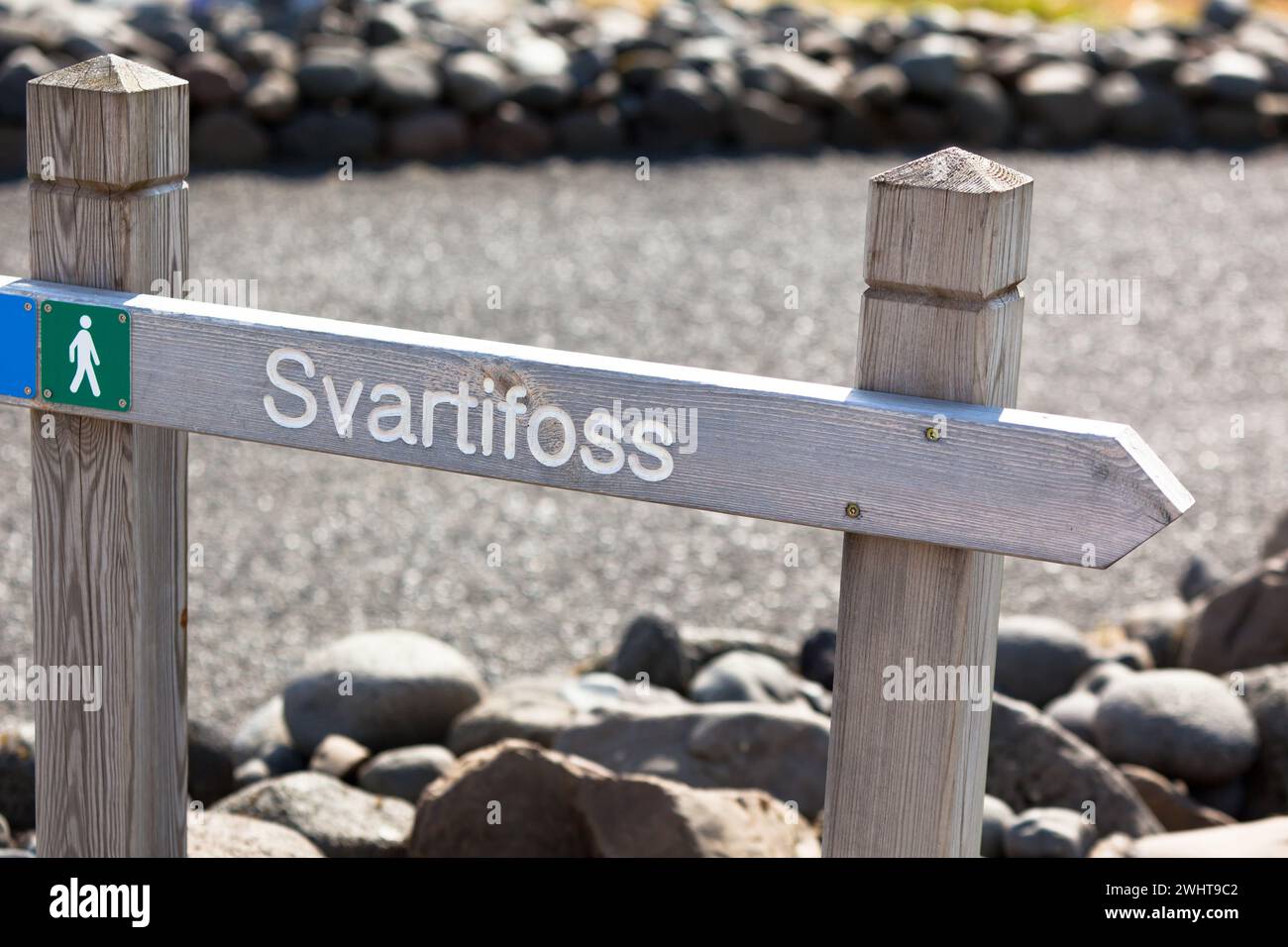 Panneau le long du chemin de la cascade Islande Svartifoss Banque D'Images