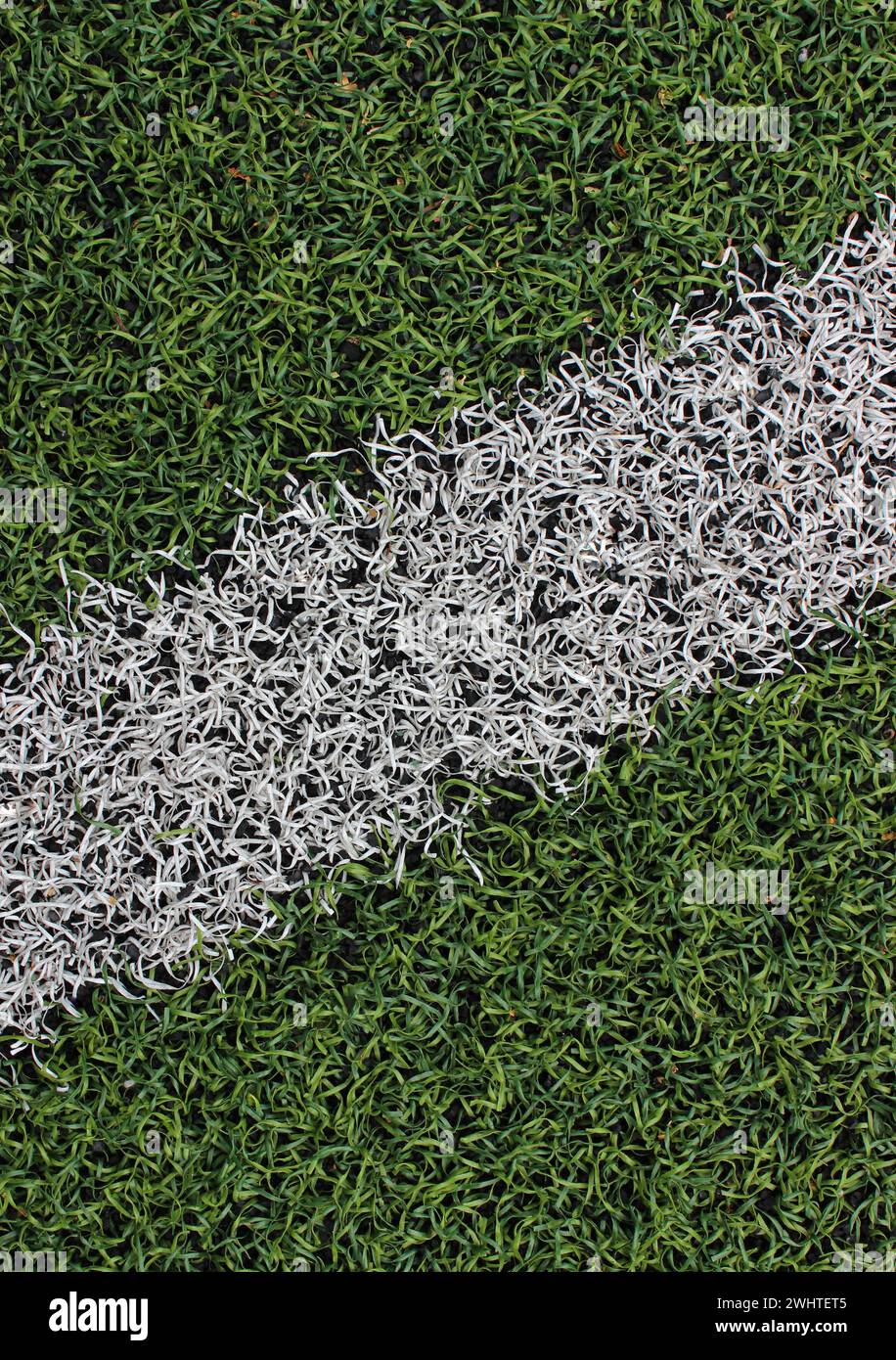Ligne peinte en blanc sur la pelouse verte du terrain de sport gros plan vue photo stock Banque D'Images