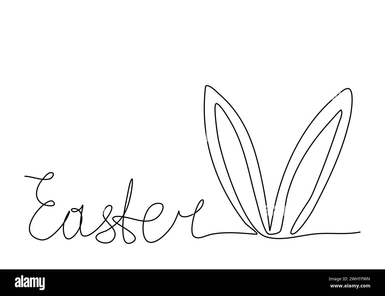 Salutation de Pâques et oreilles de lapin, illustration vectorielle de dessin d'une ligne. Illustration de Vecteur