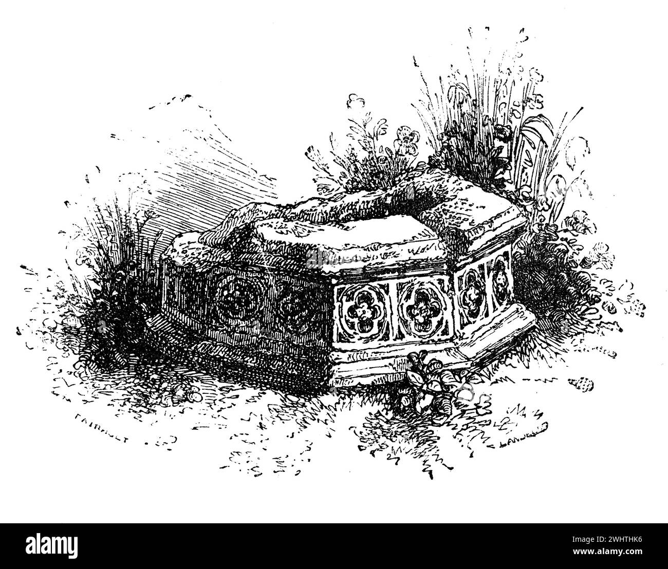 Croquis de l'ancienne police autrefois dans l'église St Mary, Stratford upon Avon. Illustration en noir et blanc de la 'vieille Angleterre' publiée par James Sangster en 1860. Banque D'Images