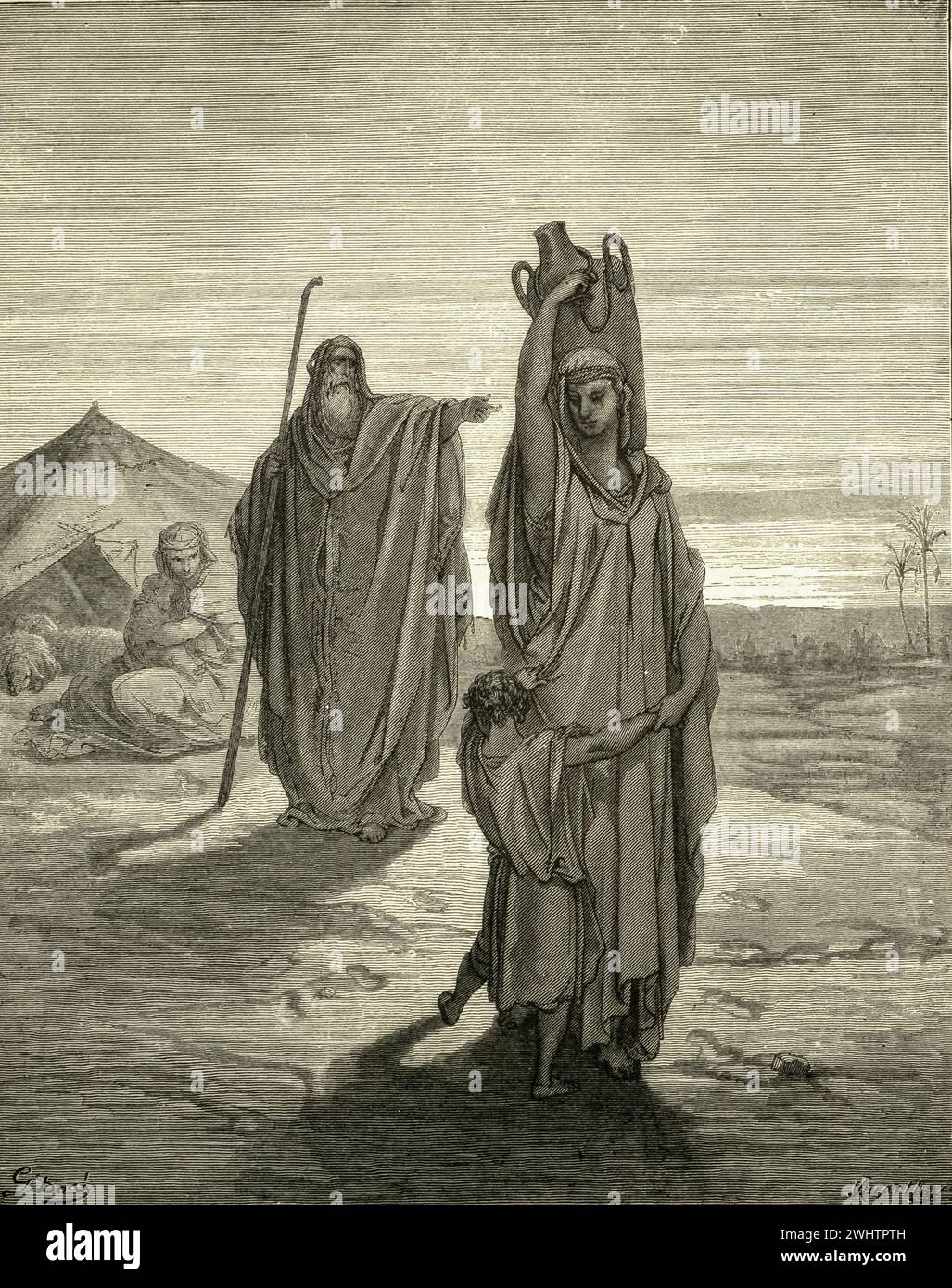 La Bible - L'expulsion d'Agar par Gustave Dorè Banque D'Images
