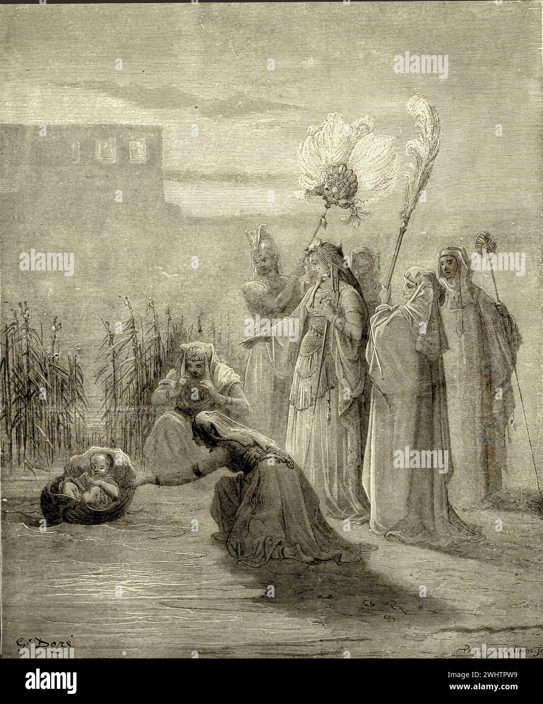La Bible - Moïse dans les bulrushes par Gustave Dorè Banque D'Images