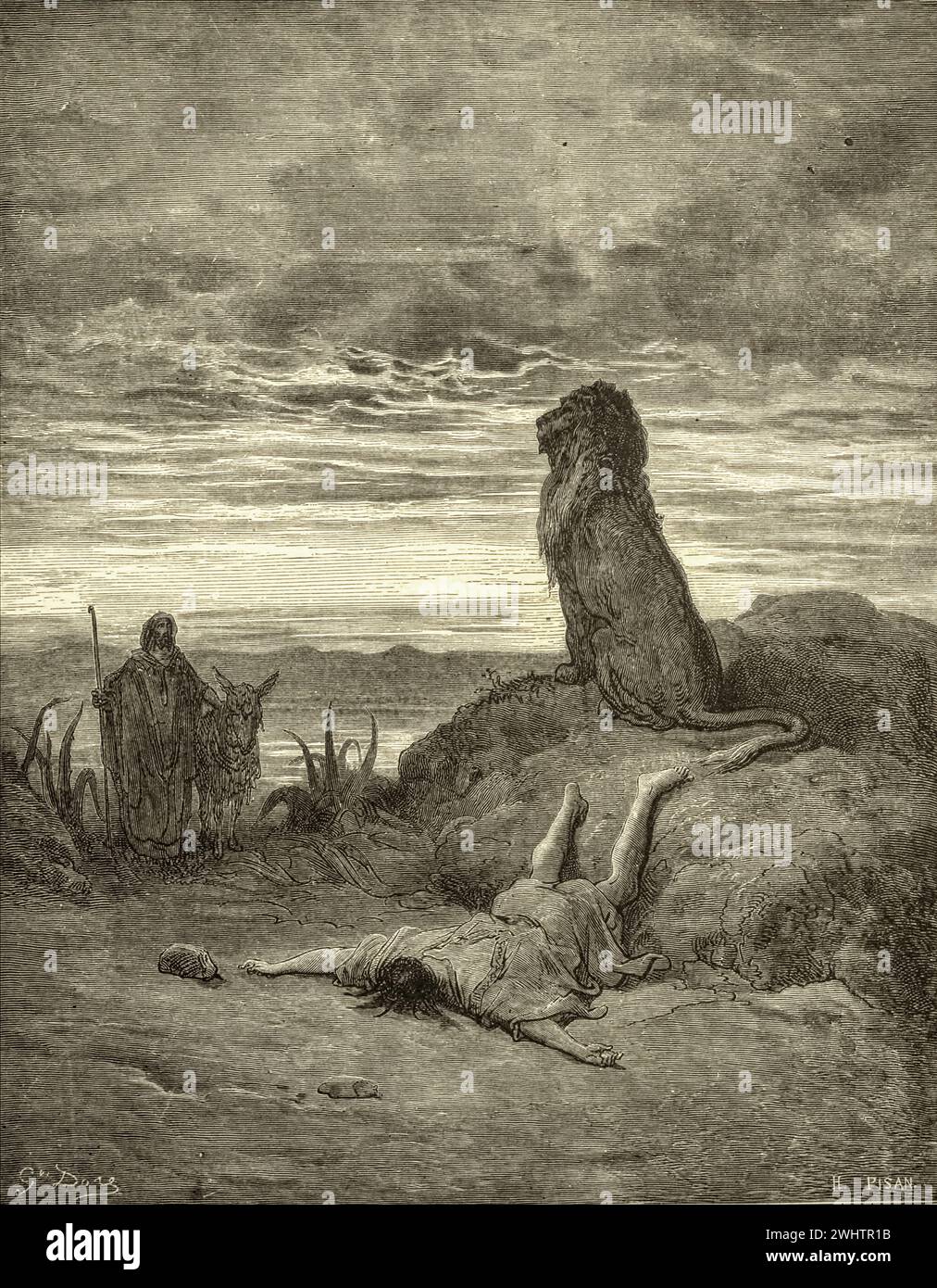 La Bible le prophète tué par un lion - par Gustave Dorè Banque D'Images