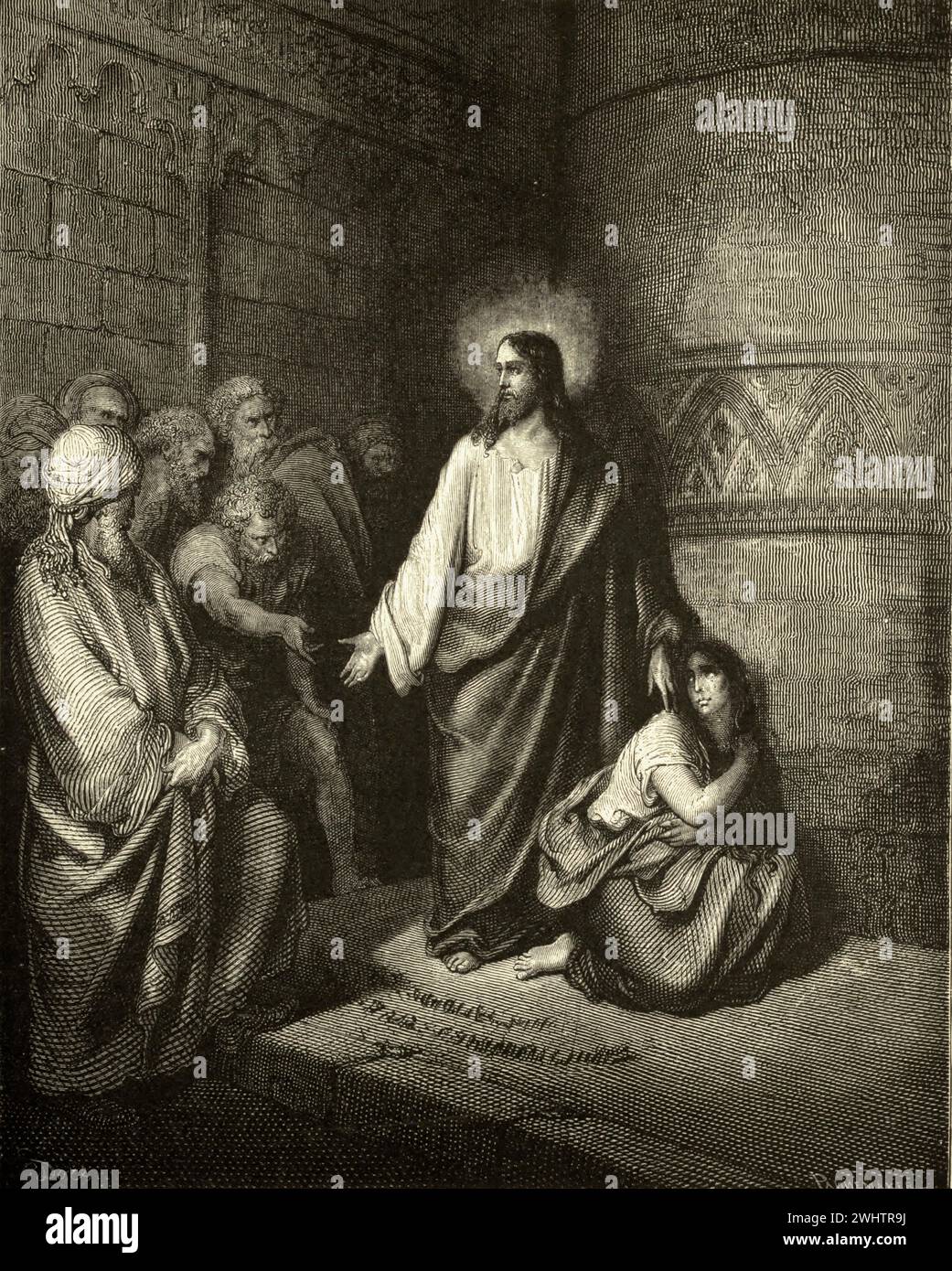 La Bible - Jésus et la femme pris en adultère par Gustave Dorè Banque D'Images