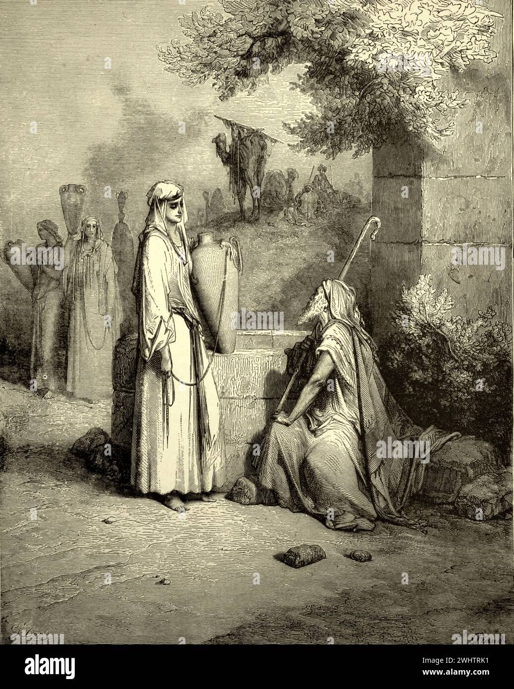 La Bible -Eliezer et Rebekah par Gustave Dorè Banque D'Images