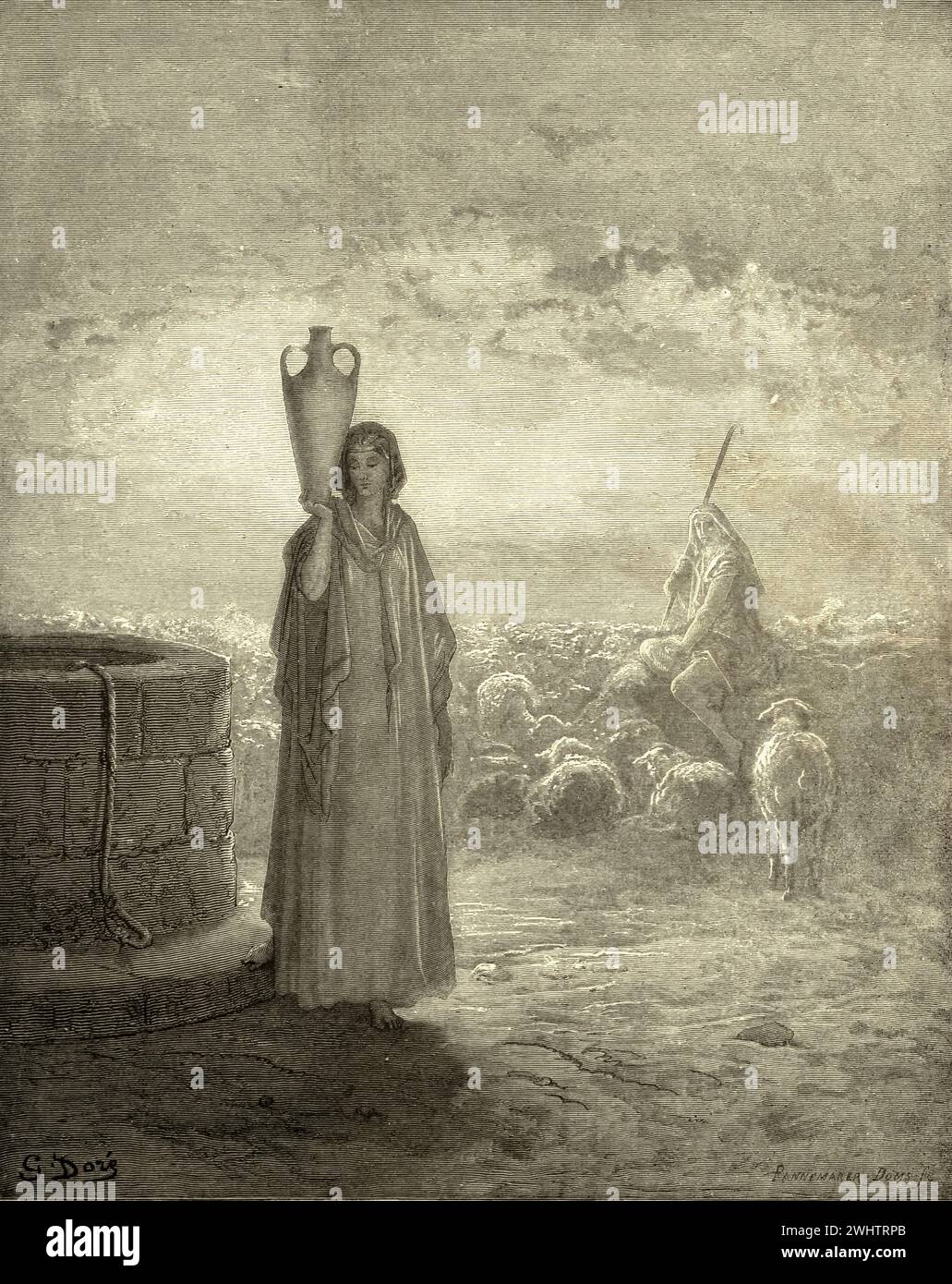 La Bible - Jacob s'occupe des troupeaux de Laban par Gustave Dorè Banque D'Images