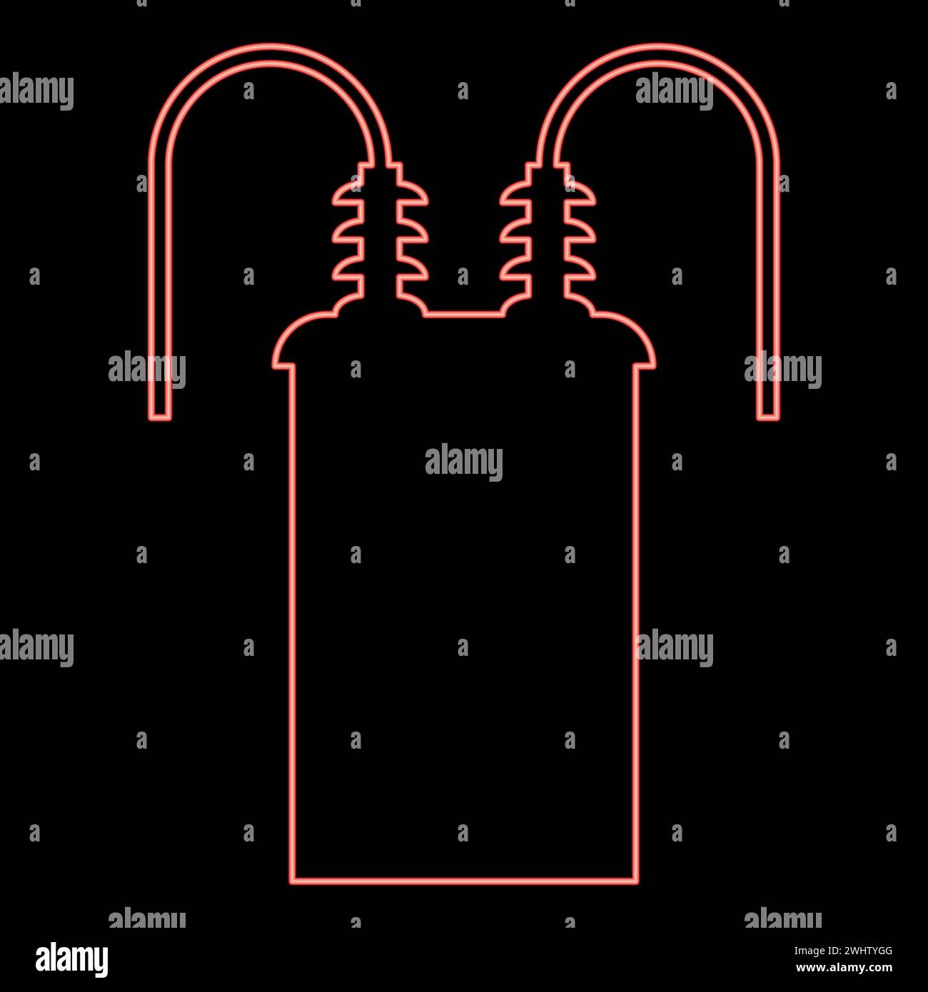 Néon transformateur électrique haute tension énergie de la sous-station rouge couleur vecteur illustration image plat style lumière Illustration de Vecteur