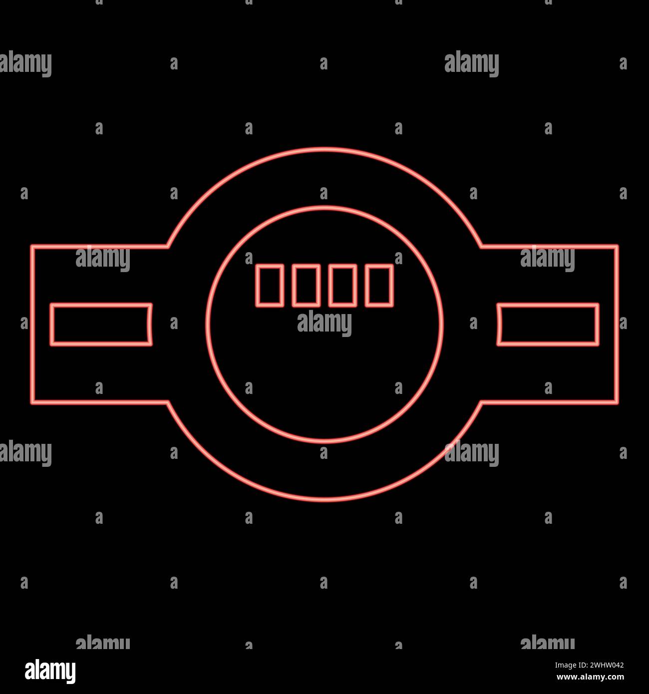 Compteur d'eau au néon mesurant l'équipement sanitaire rouge illustration vectorielle image de style plat lumière Illustration de Vecteur