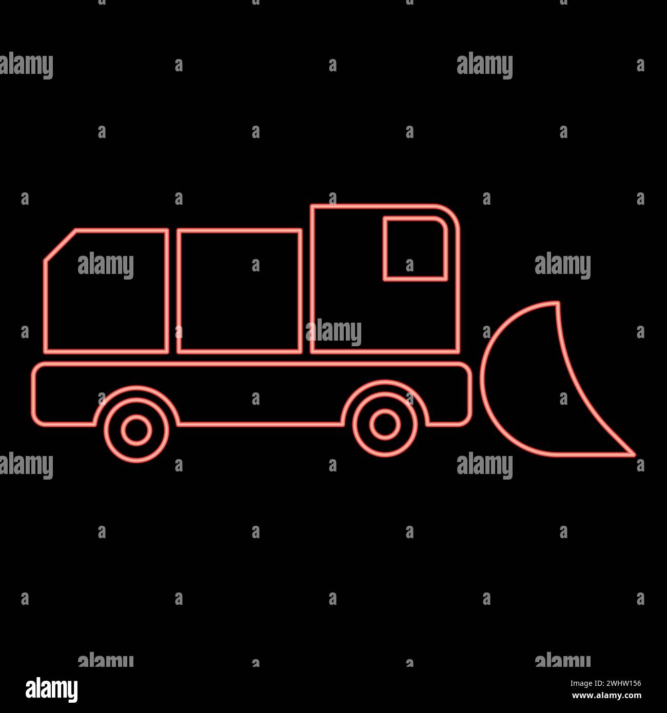 Néon souffleuse à neige déneigement machine chasse-neige camion charrue déneigement véhicule équipé saisons transport hiver équipement d'entretien routier couleur rouge propre Illustration de Vecteur