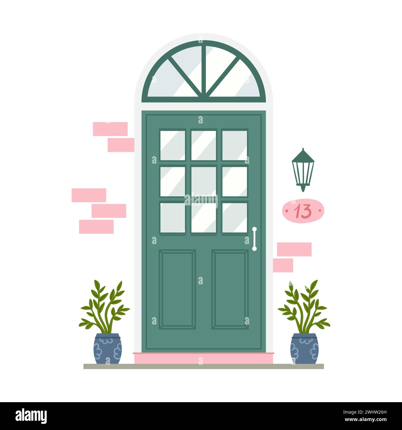 Porte verte vintage rétro pour l'illustration vectorielle isolée de l'appartement à la maison Illustration de Vecteur