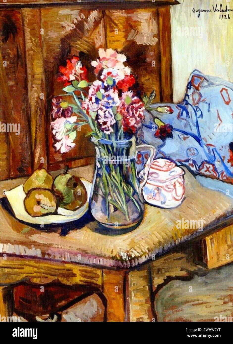 Suzanne Valadon - coin de la table avec des fleurs et des fruits Banque D'Images