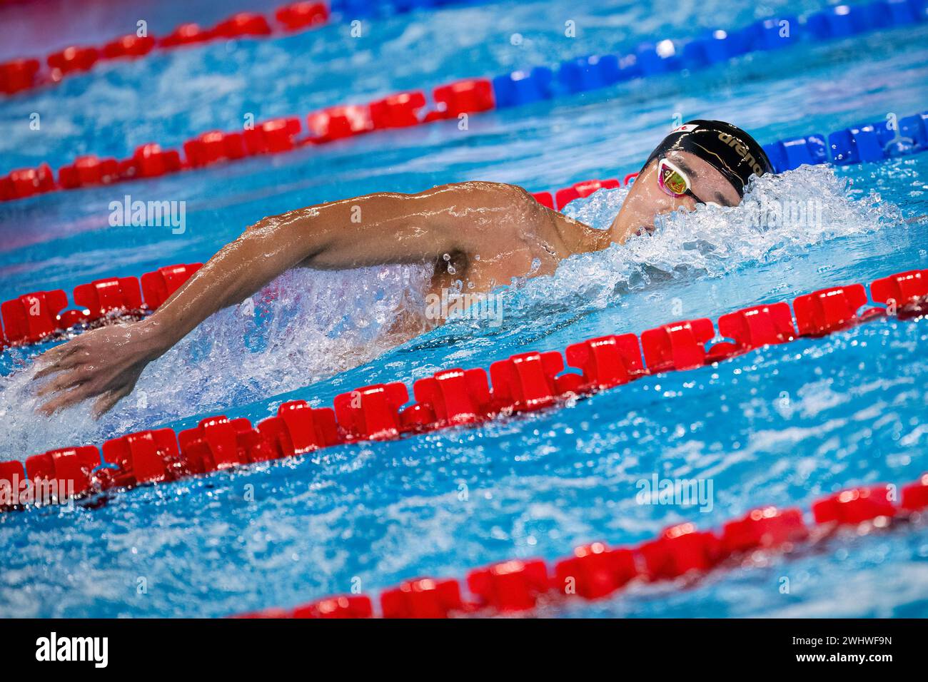 Doha, Qatar. 11 février 2024. Le vainqueur de la médaille d'or Woomin Kim, de Corée, participe à la finale du 400 m nage libre masculin lors du 21e Championnat du monde de natation aquatique à l'Aspire Dome à Doha (Qatar), le 11 février 2024. Crédit : Insidefoto di andrea staccioli/Alamy Live News Banque D'Images