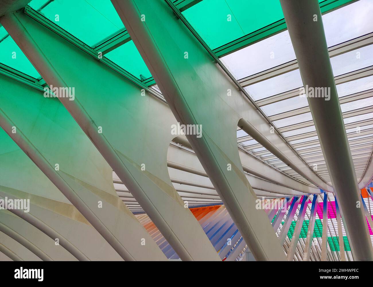 Gare de LiÃ¨GE-Guillemins, architecte Santiago Calatrava avec l'installation de Daniel Buren Banque D'Images