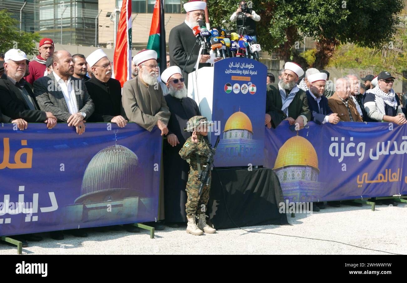 Beyrouth, Liban. 11 février 2024. Une photo d'une manifestation pro-palestinienne à Beyrouth, Liban, le 11 février 2024. (Photo par Elisa Gestri/Sipa USA) crédit : Sipa USA/Alamy Live News Banque D'Images