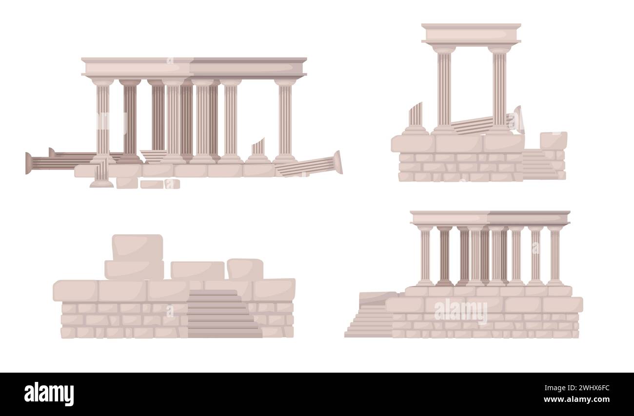 Ensemble de temple grec ancien avec illustration vectorielle de colonnes isolé sur fond blanc Illustration de Vecteur