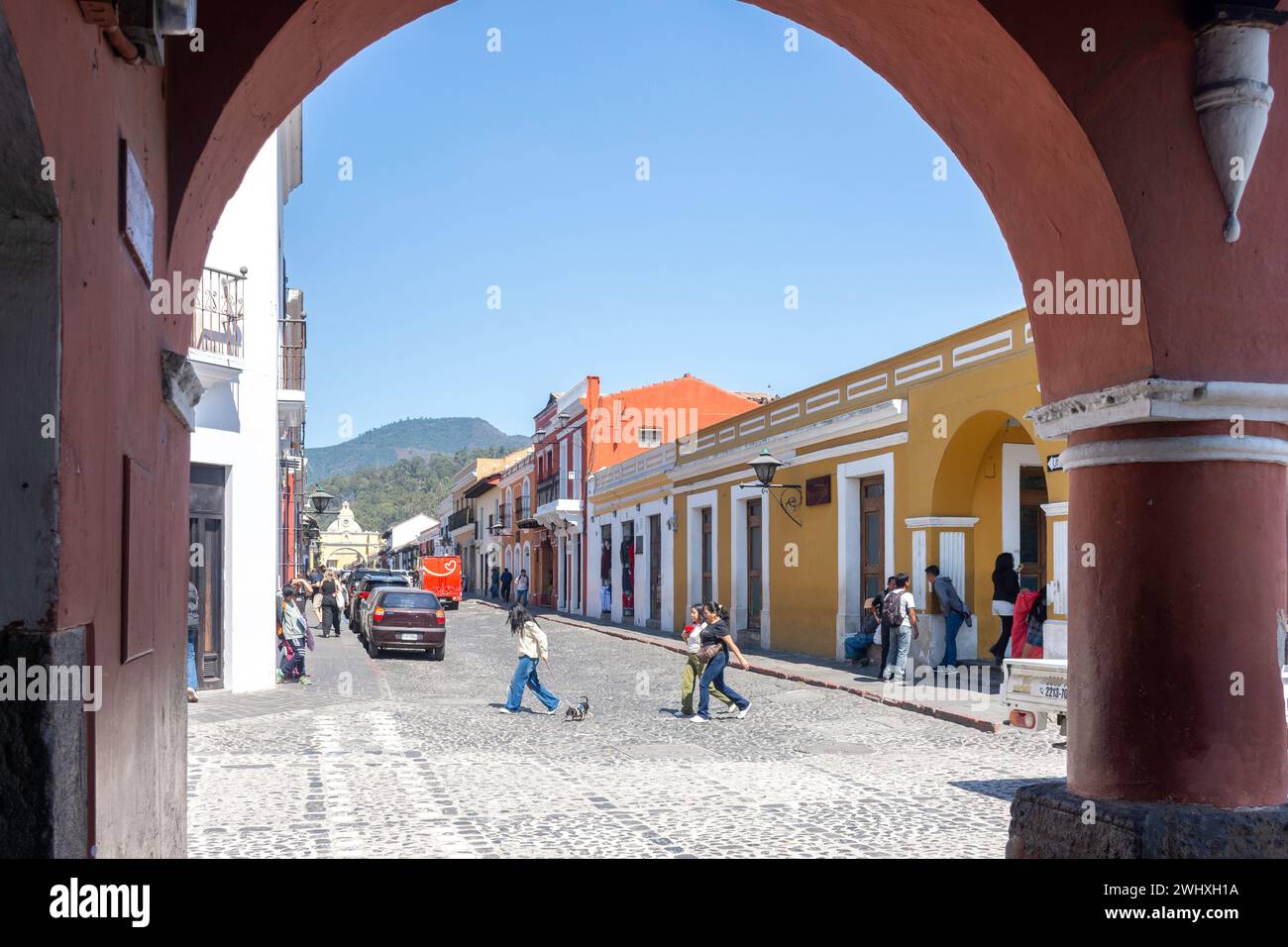 Rue pavée, Calle del Ayuntamiento, Antigua, département de Sacatepéquez, République du Guatemala Banque D'Images