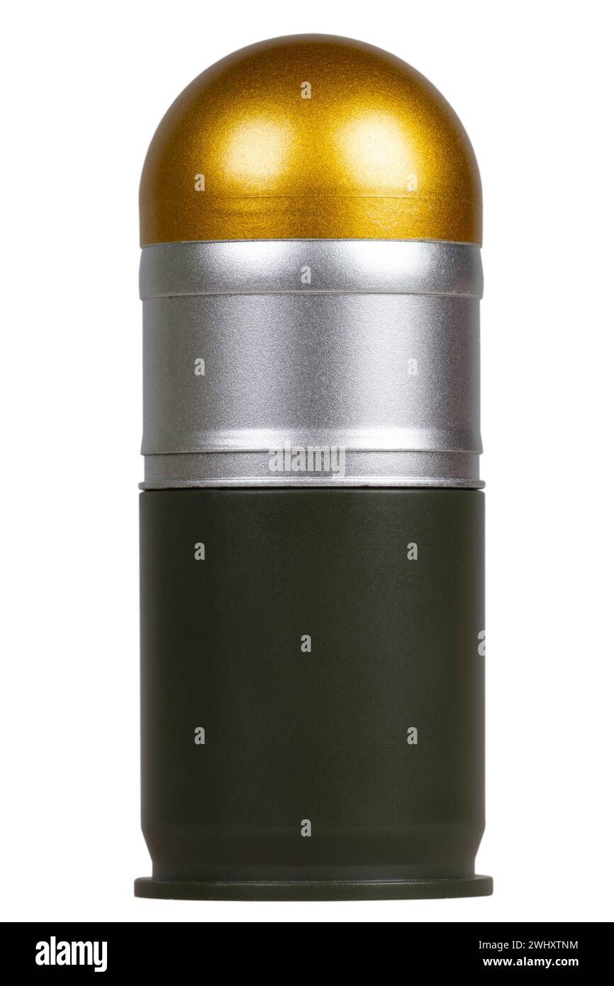 cartouche de lance-grenades de 40 mm pour lance-grenades automatique isolé sur un blanc Banque D'Images