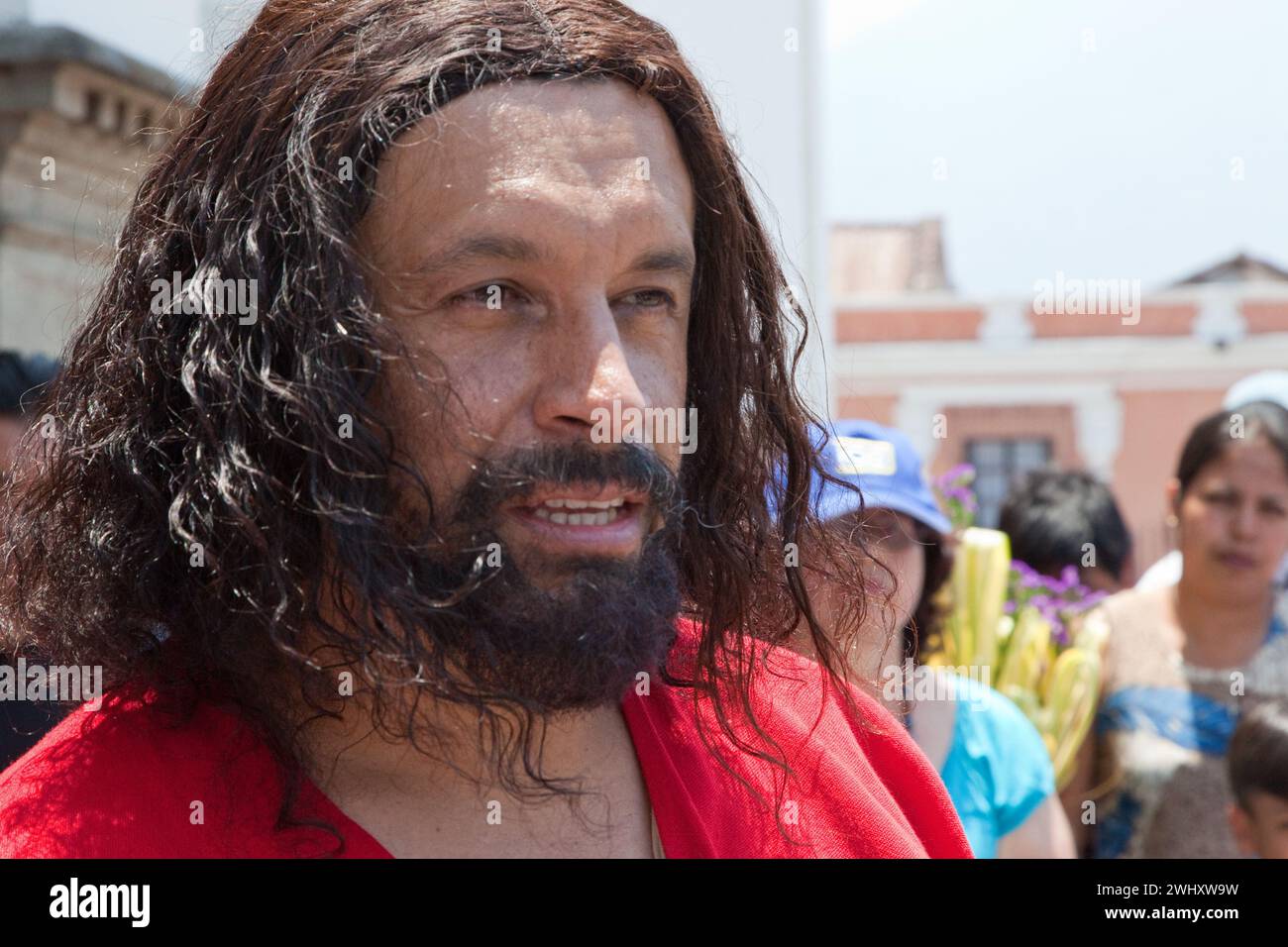 Jésus parlant dans le dimanche des Rameaux reconstitution des événements dans la vie de Jésus, par le groupe appelé Luna Llena (pleine Lune). Banque D'Images