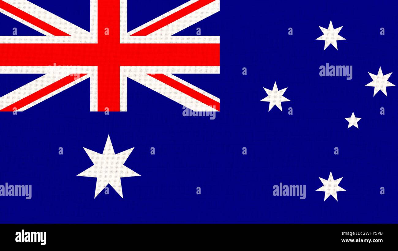 Drapeau de l'Australie sur la surface du tissu. Drapeau national australien sur fond texturé. Australie stat Banque D'Images