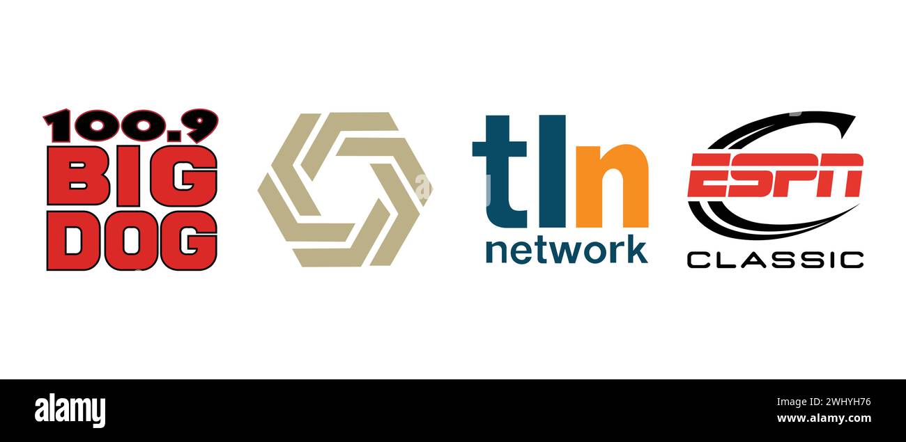 TLN Network, 100,9 Big Dog, télévision commerciale Hong Kong, ESPN Classic. Illustration vectorielle, logo éditorial. Illustration de Vecteur