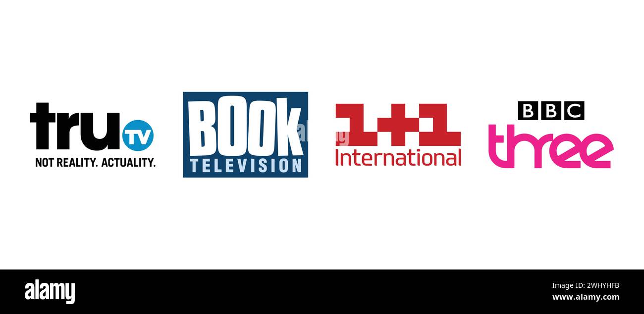Tru TV, 1 plus 1 International, Book Television, BBC Three . Illustration vectorielle, logo éditorial. Illustration de Vecteur