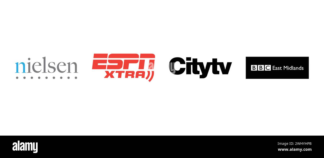 BBC Region East Midlands, Nielsen, ESPN Xtra, City tv . Illustration vectorielle, logo éditorial. Illustration de Vecteur