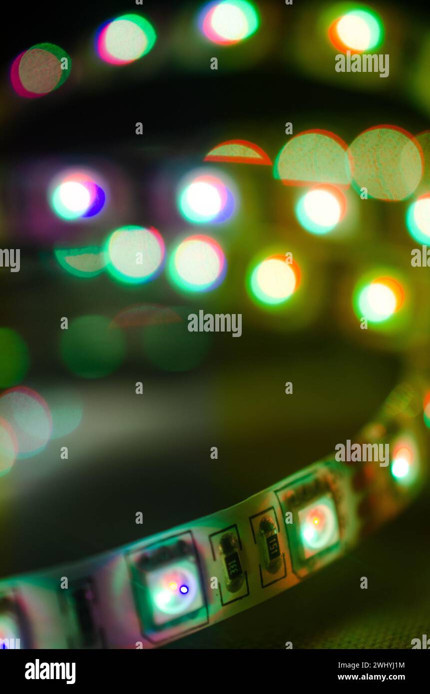 Macro, photo, multicolore, LED, lumière, diodes, industriel, production, fabrication, technologie, électronique, gros plan, composants Banque D'Images
