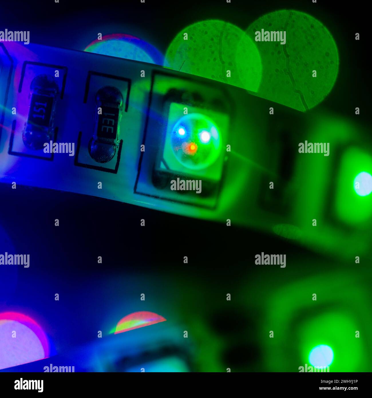 Macro, photo, multicolore, LED, lumière, diodes, industriel, production, fabrication, technologie, électronique, gros plan, composants Banque D'Images