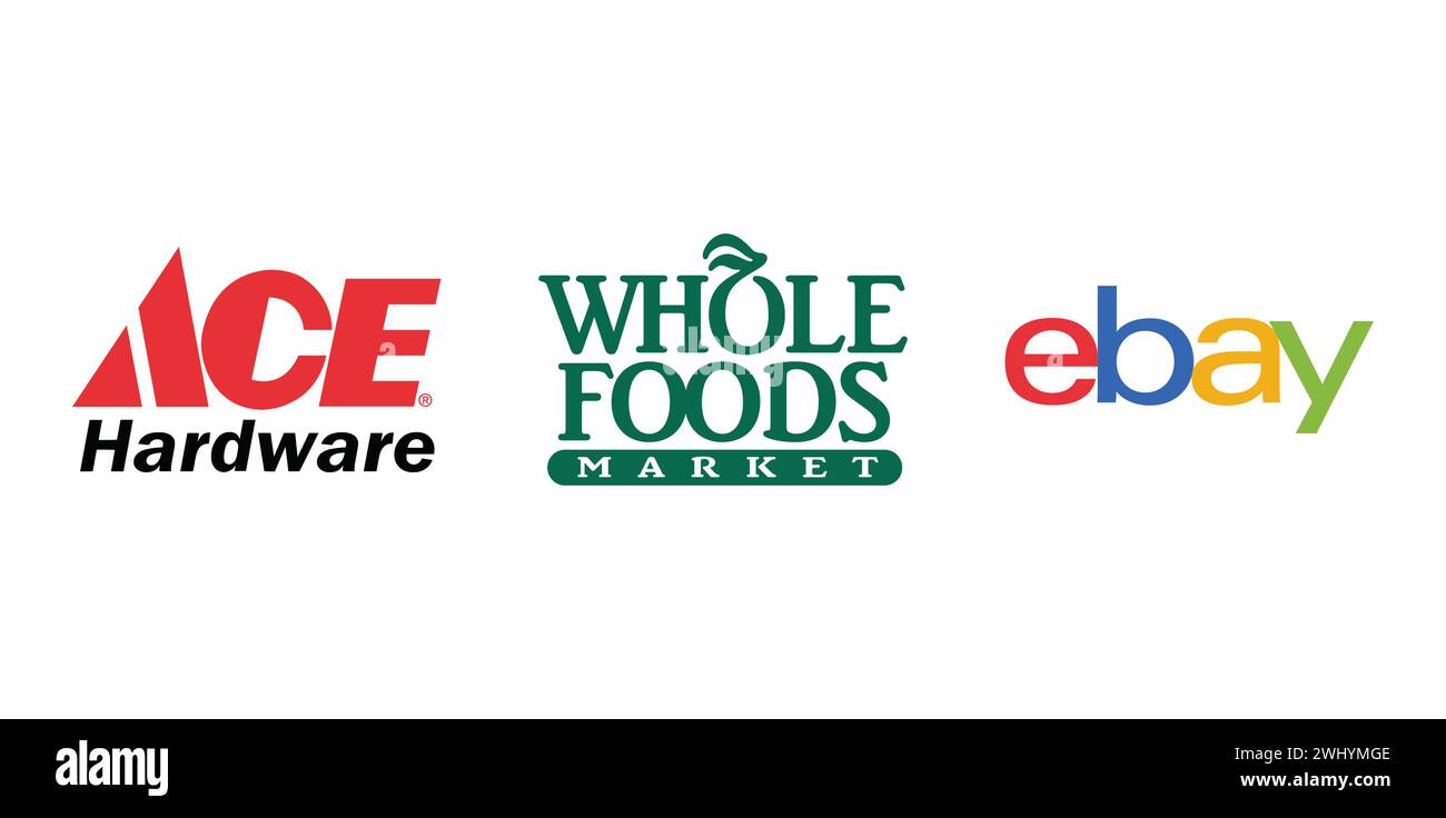 EBay, Ace Hardware, Whole Foods Market. Icône de marque éditoriale Vector. Illustration de Vecteur
