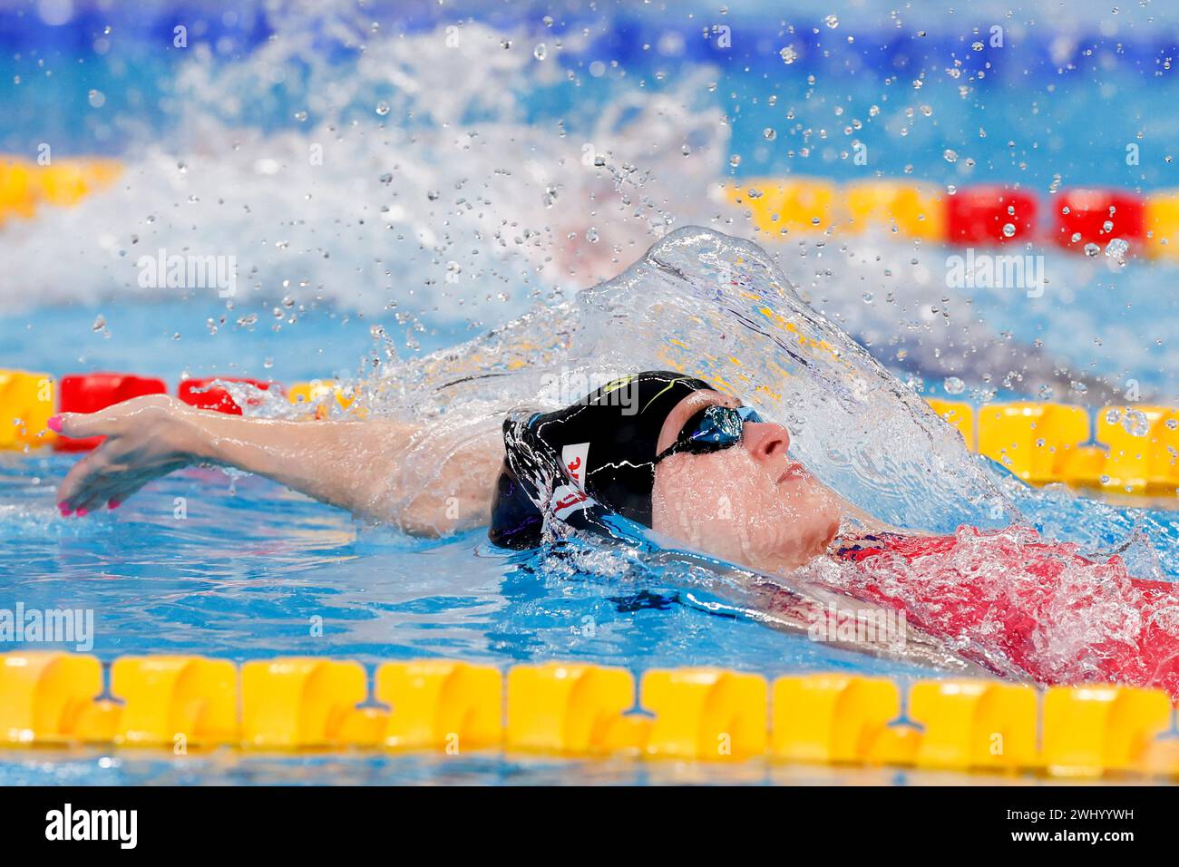 DOHA, QATAR - 12 FÉVRIER : Maaike de Waard, des pays-Bas, en compétition dans les manches du 100 m dos féminin le jour 11 : natation des Championnats du monde de natation de Doha 2024 le 12 février 2024 à Doha, Qatar. (Photo de MTB-photo/BSR Agency) Banque D'Images