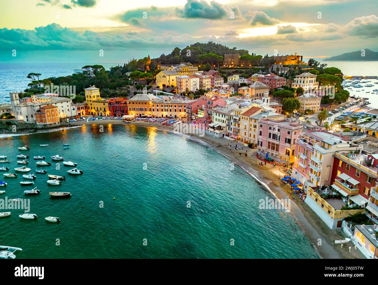 Vue de la baie de silence à Sestri Levante, ligurie, italie Banque D'Images