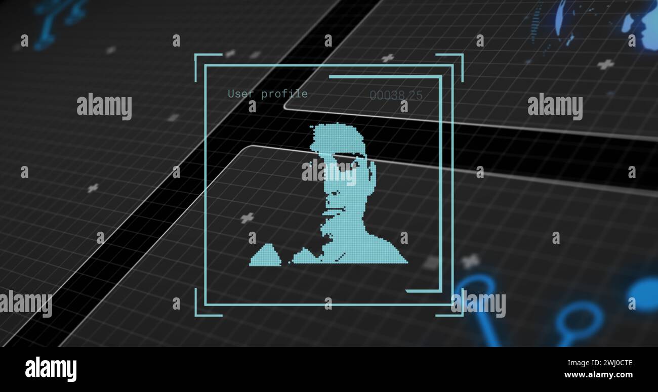 Image du traitement des données et des icônes de personnes sur fond noir Banque D'Images