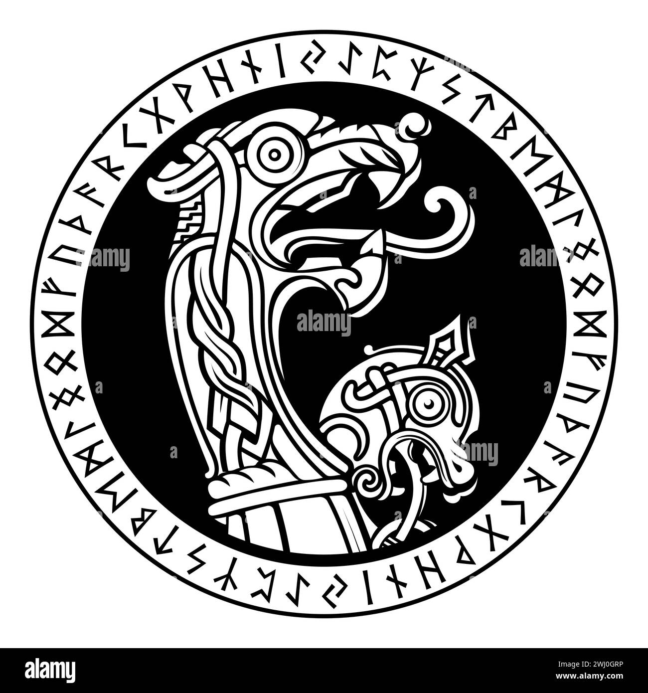 Style scandinave viking. Tête de dragon peinte dans le style celtique Old Norse Illustration de Vecteur