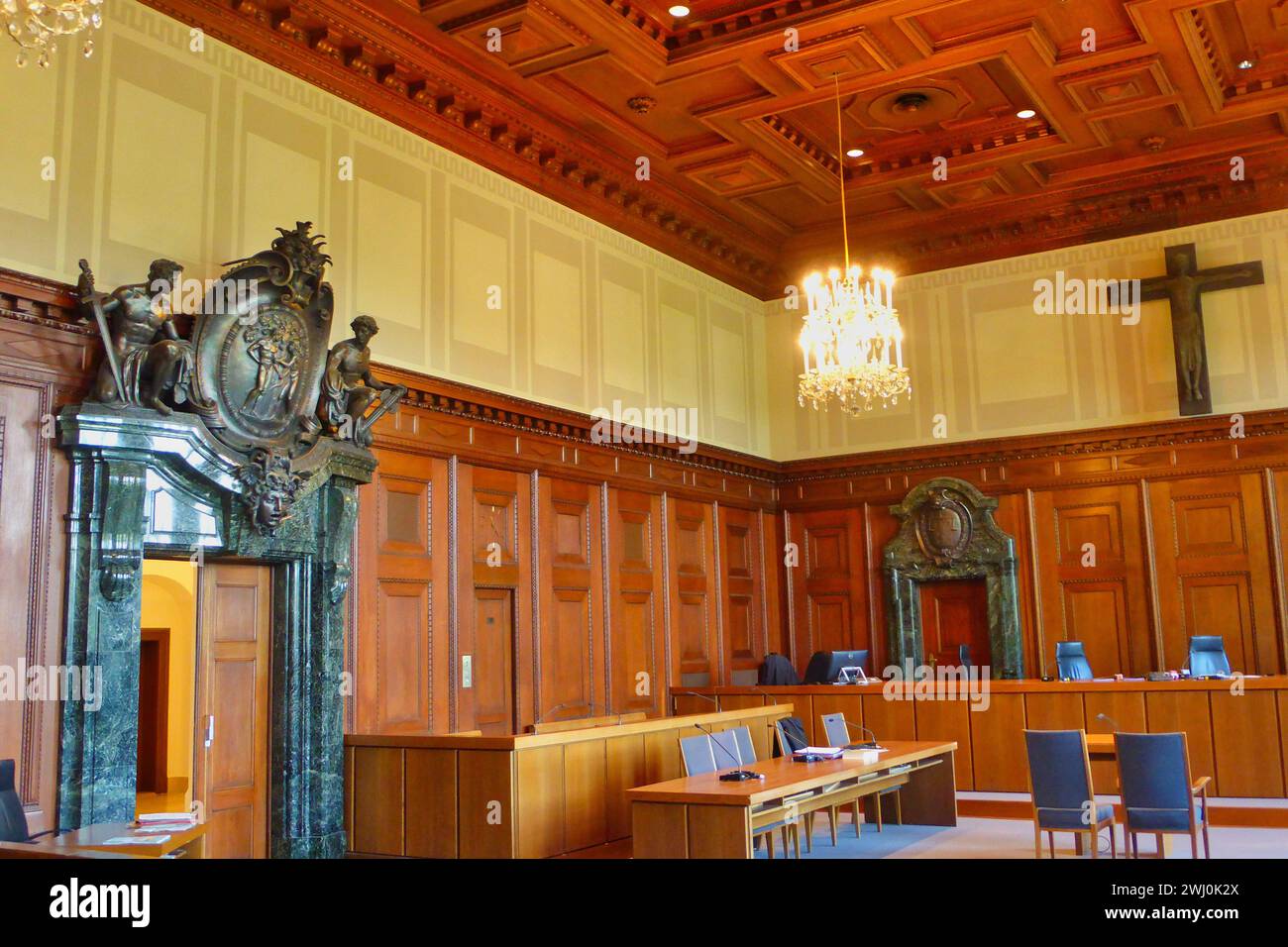 Salle 600 du Palais de Justice de Nuremberg, site des procès pour crimes de guerre 1945 / 1946 Banque D'Images