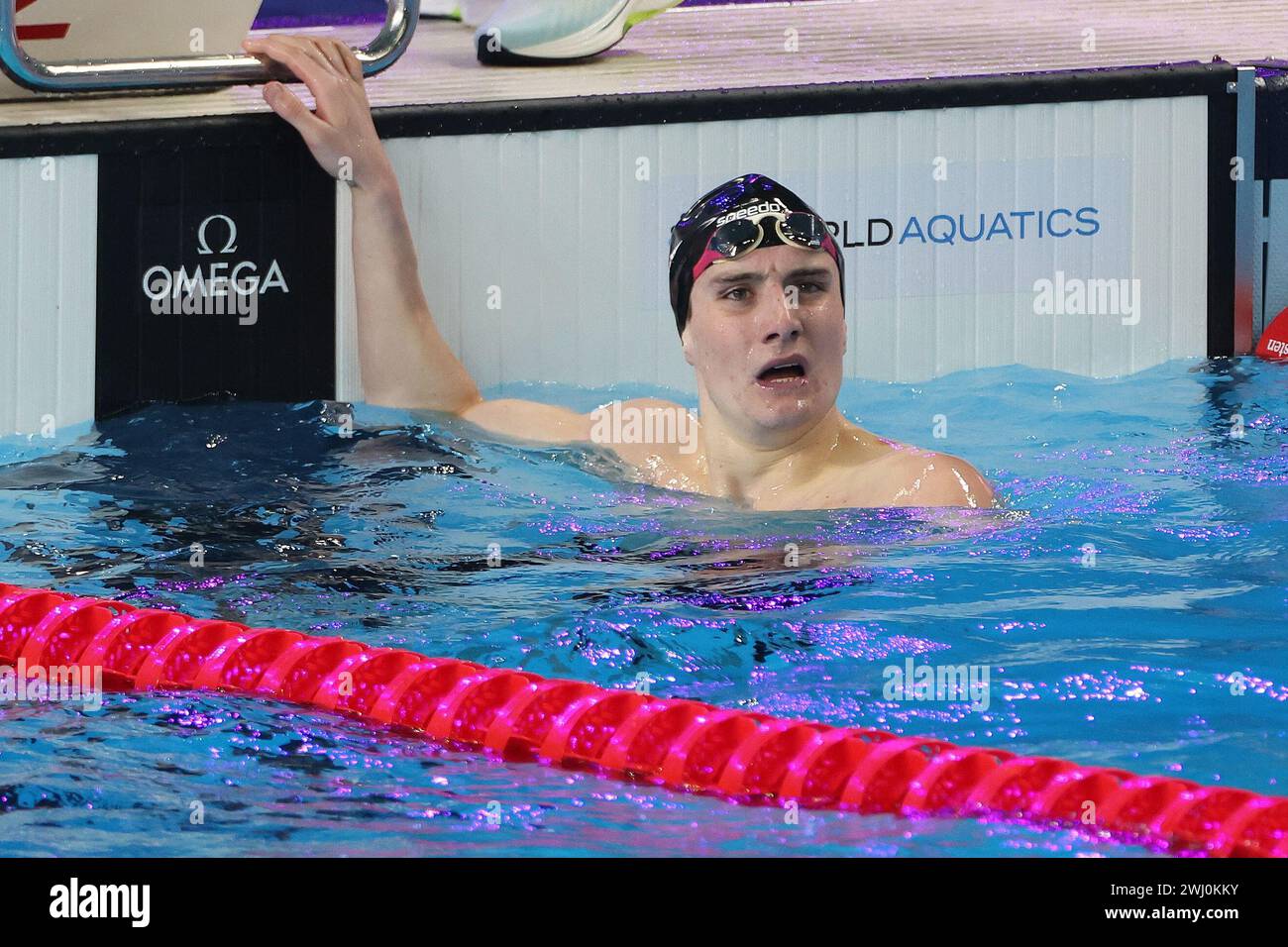 Doha, Qatar. 12 février 2024. Lucas Henveaux photographié au 200m libre masculin aux Championnats du monde de natation aquatique à Doha, Qatar, dimanche 11 février 2024. BELGA PHOTO NIKOLA KRSTIC crédit : Belga News Agency/Alamy Live News Banque D'Images