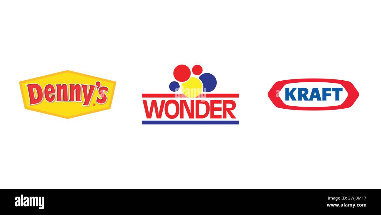 Dennys, Kraft, Wonder Bread. Emblème de marque éditoriale. Illustration de Vecteur