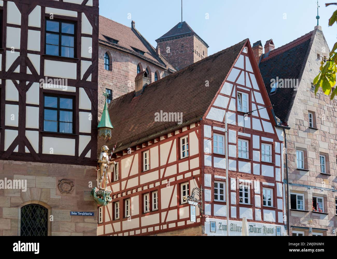 Vieille ville de Nuremberg, architecture à colombages Banque D'Images