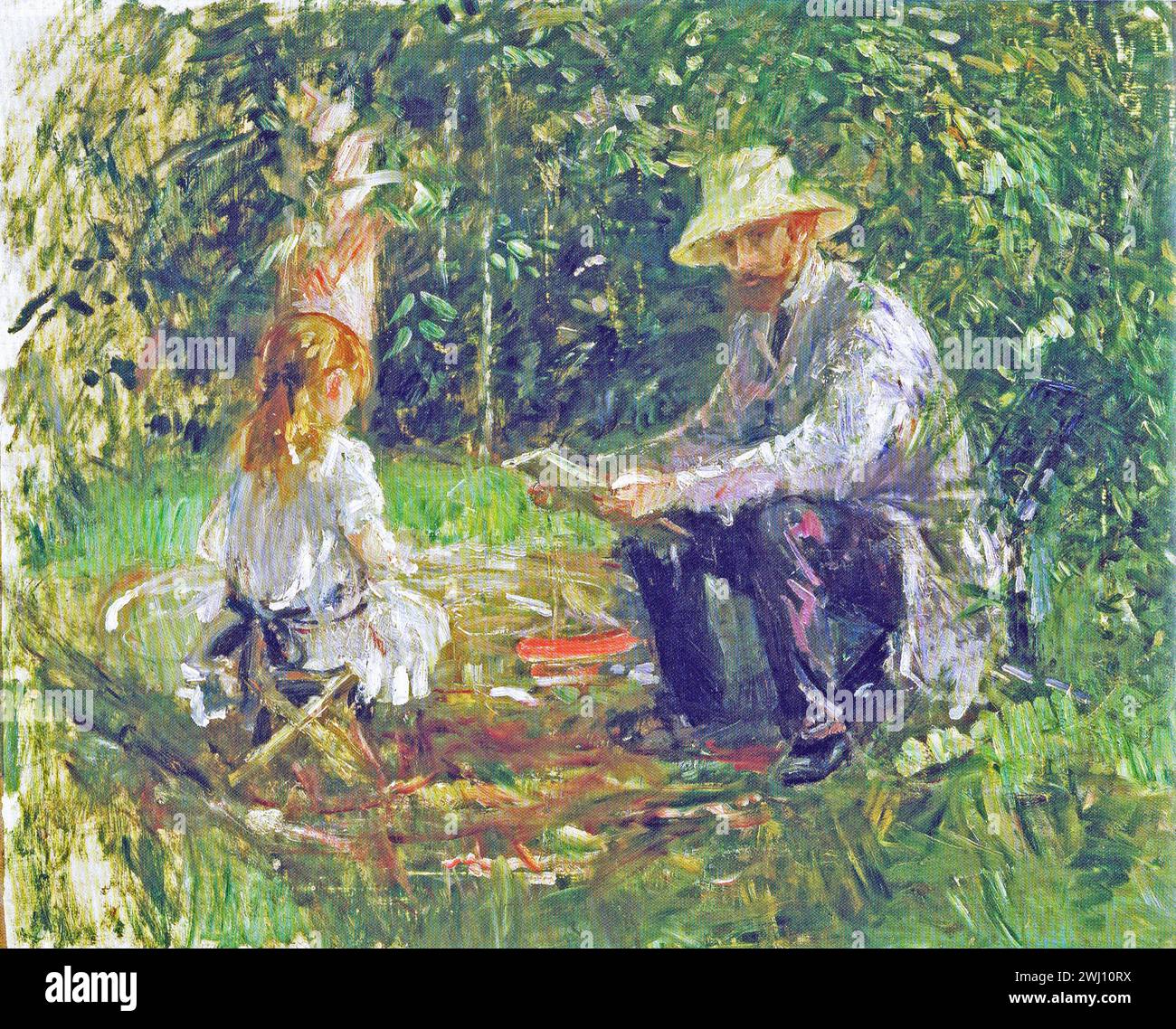 Berthe Morisot - Eugène Manet et sa fille Julie dans le jardin [1883] Banque D'Images