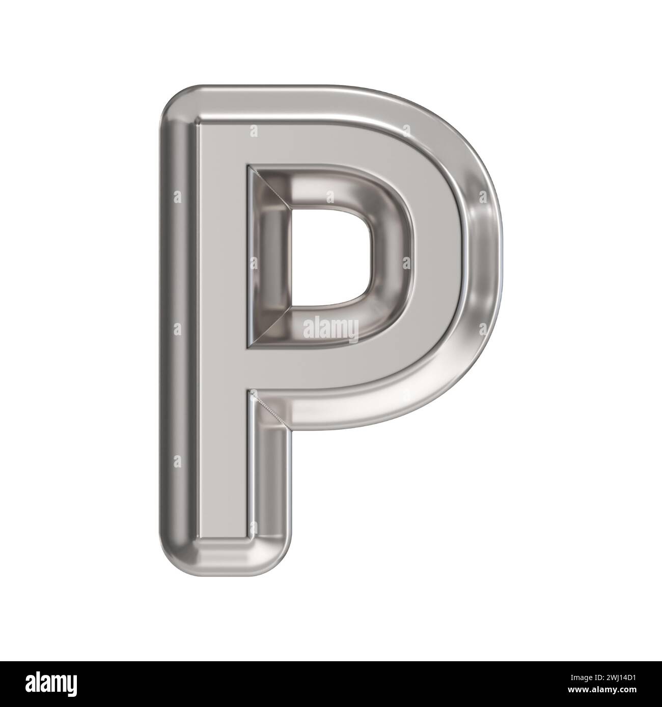 Police acier lettre P illustration de rendu 3D isolé sur fond blanc Banque D'Images