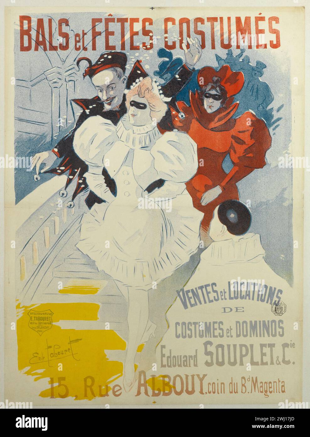 Affiche française vintage publicité vente et location de costumes pour bals et fêtes signés Emile tabret. circa 1900 Banque D'Images