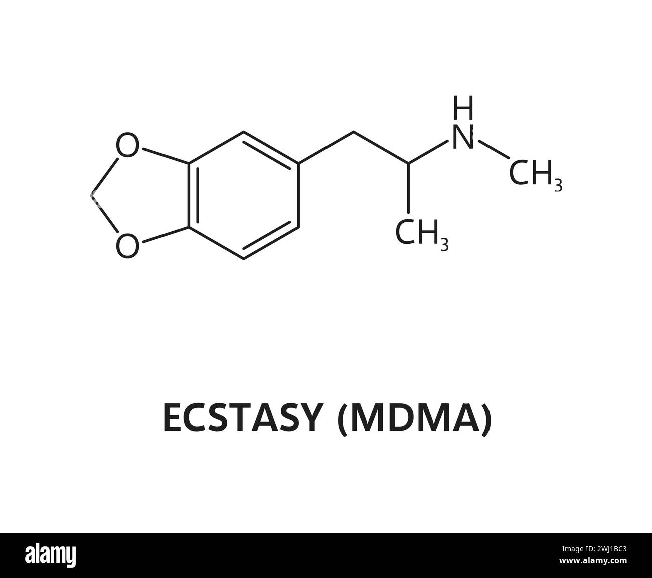 Structure de molécule de médicament organique, formule de MDMA d'ecstasy synthétique. Schéma de molécule de drogue synthétique, structure moléculaire narcotique MDMA ou formule ou schéma de vecteur chimique de substance illégale Illustration de Vecteur