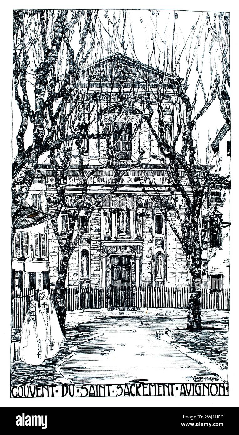 Couvent du Saint Sacrement, Avignon, illustration de la ligne par Jessie Marion King Banque D'Images